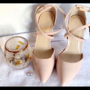 Wild Diva Pointy Toe Nude Pumps With Straps